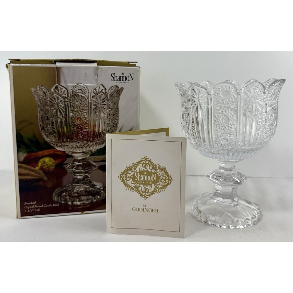 Shannon by Godinger Pinwheel Crystal Footed Candy Bowl #14883 5.75" w/ Box EUC